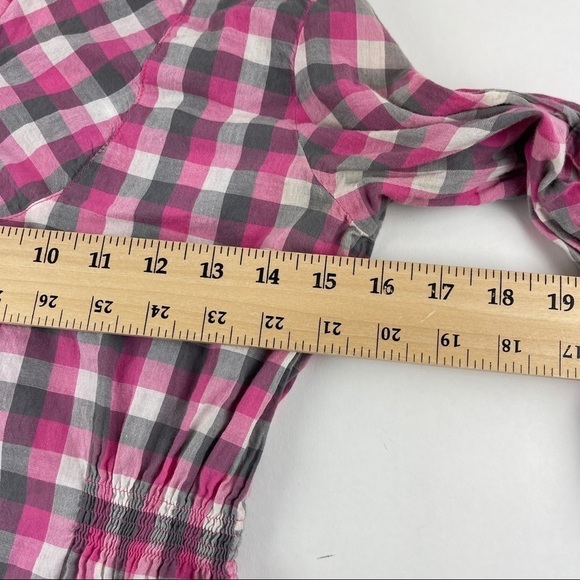 OP. Button Up Shirt Womens Medium Pink Plaid Roll Tab Sleeve Pleated - Picture 6 of 9